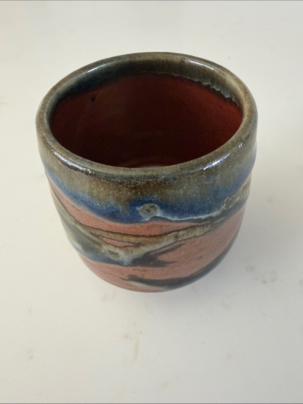 New Beautiful Handmade Ceramic Sake Set in Blue and Coral - Picture 8 of 14